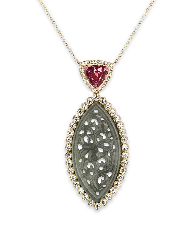 Stunning necklaces and pendants with ruby and diamond combinations for a luxurious effect-Spinel and Jade Necklace