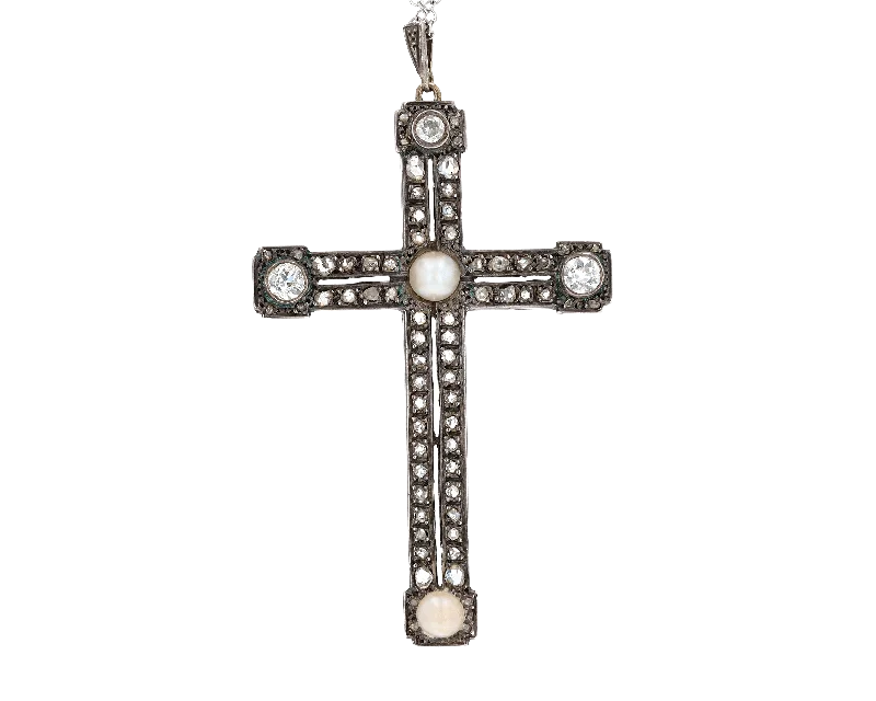 Beautiful necklaces and pendants with moonstone for an ethereal, mystical appearance-Edwardian Pearl and Diamond Cross Pendant