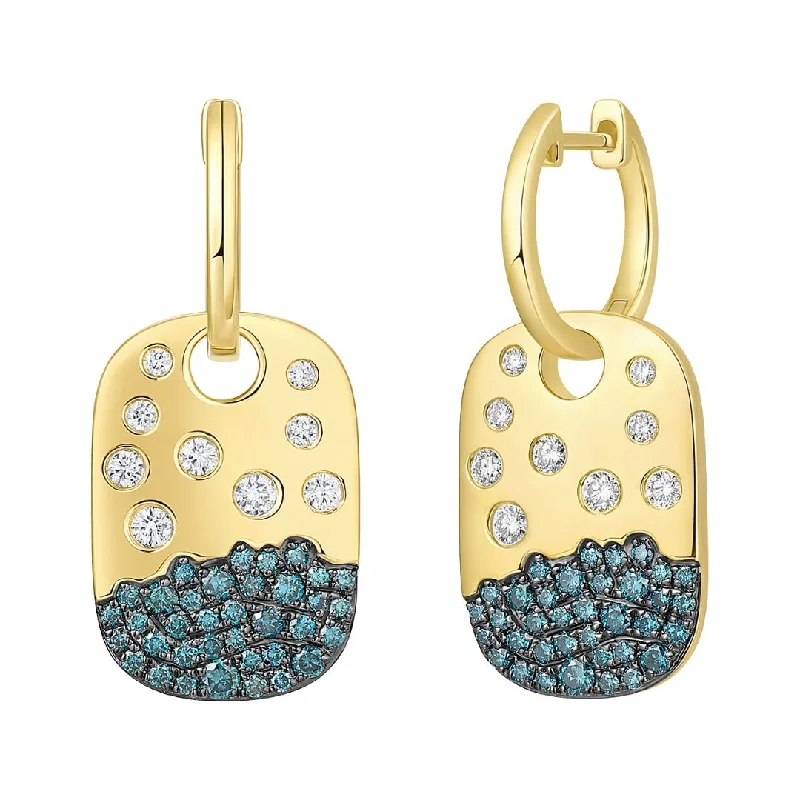 Retro Drop Earrings for Nostalgia -Drop earrings with unique geometric shapes -Blue Diamond Earrings (Blue Diamond 0.51 cts. White Diamond 0.29 cts.)