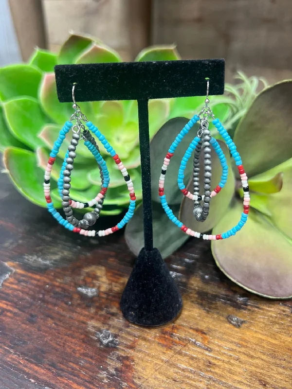 Maximalist Drop Earrings for Bling -Drop earrings with enamel designs for bold color -Burnet Turquoise Beaded Teardrop Earrings