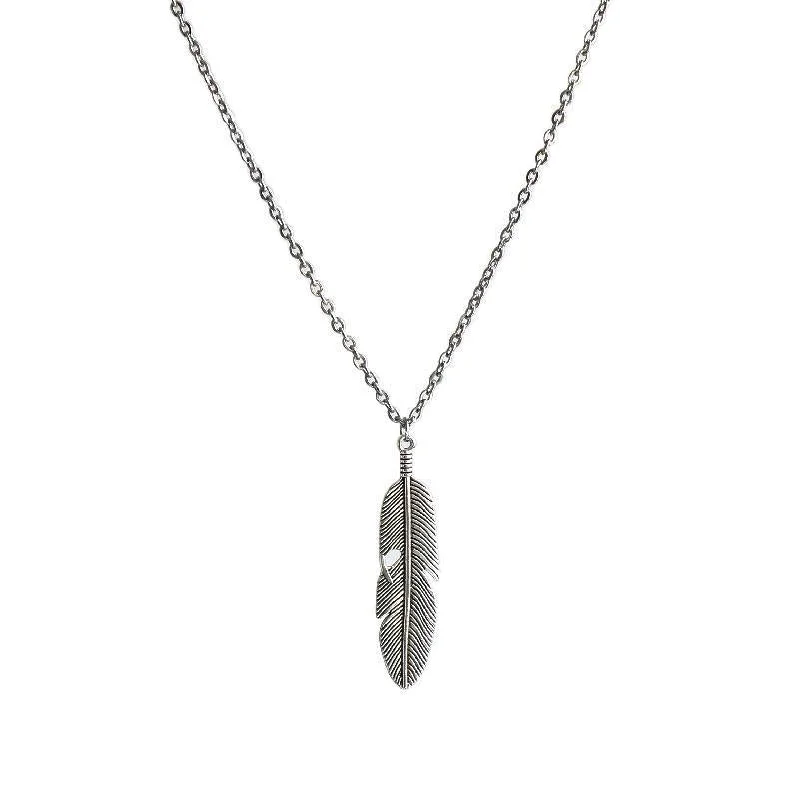 Necklaces and pendants with engraved messages for a deeply personal, sentimental gift-Feather Shape Pendant Necklace