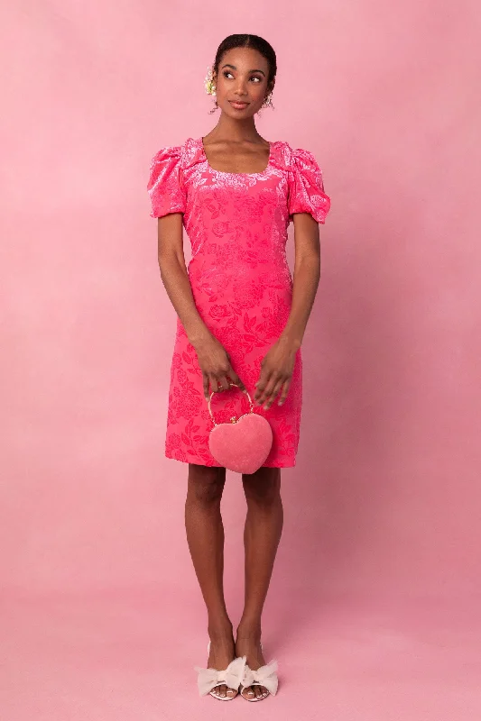 Plus size dresses featuring braided trims are artsy -Nina Bow Dress in Pink Velvet - FINAL SALE