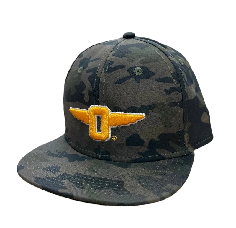 Designer trucker cap with signature brand patch -Youth Camo Winged-O TriTech Cap