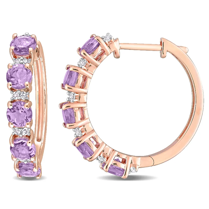 Drop Earrings with Polished Shine -Affordable drop earrings for everyday elegance -Miadora Amethyst and White Topaz Hoop Earrings in Rose Plated Sterling Silver