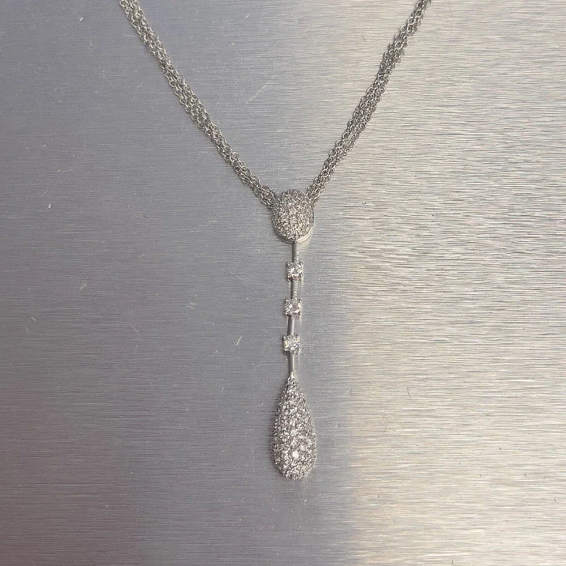 Layered necklaces and pendants for a trendy and fashionable stacked look-14k White Gold Pave Diamond Teardrop Pendant Necklace 1.25ctw G VS1 11.7g 18"