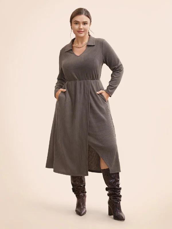 Plus size dresses for outdoor parties stay fun -Knitted Stretch Woven Wrap Midi Dress