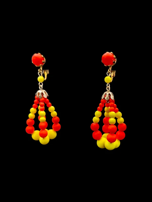 Drop Earrings for Work Attire -Drop earrings for fashion-forward outfits -1960s - 1970s Mod Neon Yellow and Orange Beaded Tear Drop Dangle Earrings