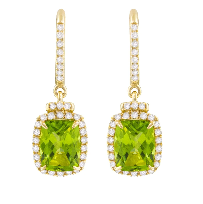 Long Drop Earrings for Dramatic -Drop earrings with pearl accents for elegance -Bellarri 14k Gold Diamond and Peridot Earrings