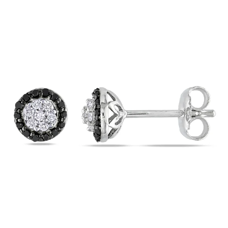 Screw Back Drop Earrings for Security -Drop earrings with textured metal for a modern look -Miadora Sterling Silver 1/4ct TDW Black and White Diamond Halo Earrings