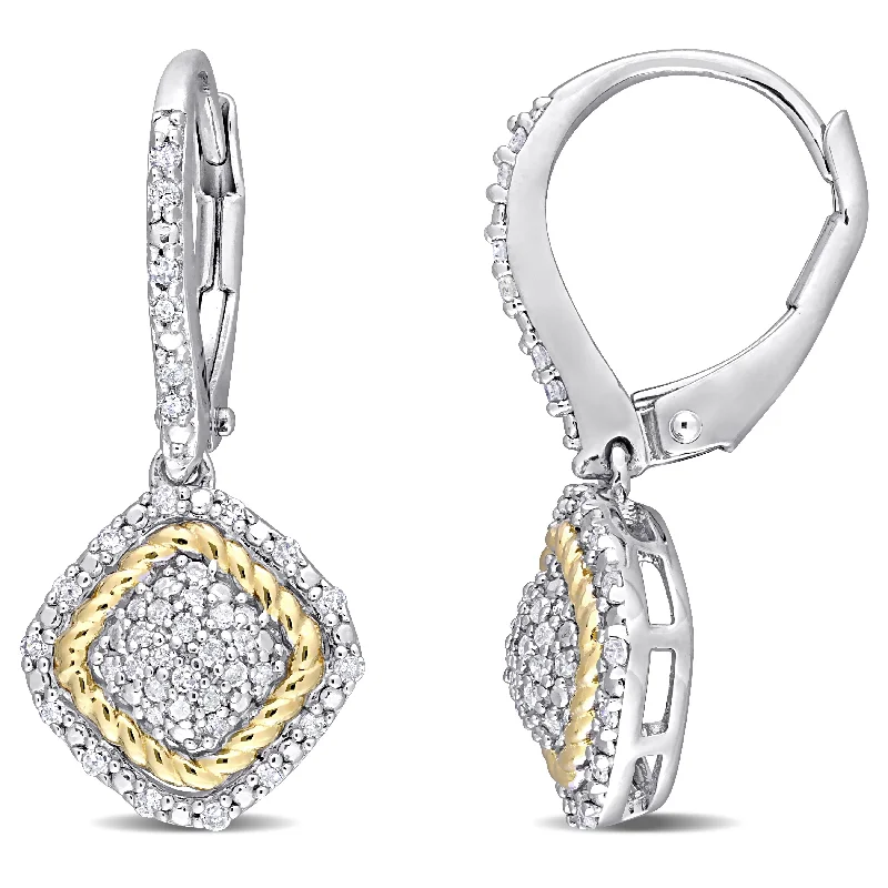 Drop Earrings for Everyday Glamour -Drop earrings with a modern touch for evening looks -Miadora Yellow Plated Sterling Silver 1/3ct TDW Diamond Square Halo Leverback Drop Earrings