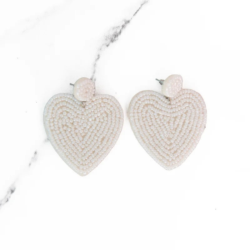 Drop Earrings with Star Motifs -Drop earrings with silver finishes for casual elegance -Large White Beaded Heart Earrings