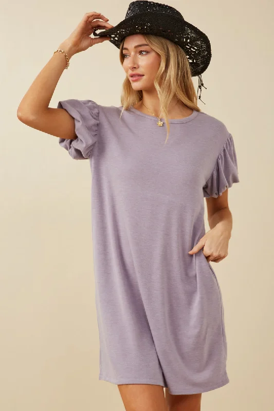 Plus size dresses for minimalist style stay clean -Gathered Puff Sleeve French Terry Knit Dress