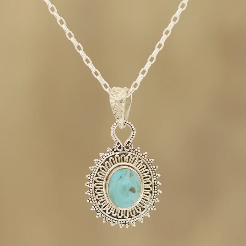 Best necklaces and pendants with crystal accents for a sparkling and elegant style-Dotted Charm Reconstituted Turquoise and Sterling Silver Pendant Necklace