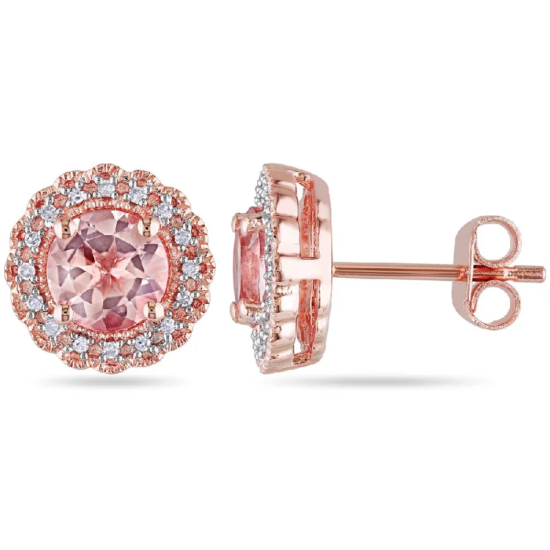 Drop Earrings for Fitness Activities -Drop earrings with braided metal for texture and style -Miadora Roseplated Silver Morganite and 1/10ct TDW Diamond Earrings (H-I, I2-I3)