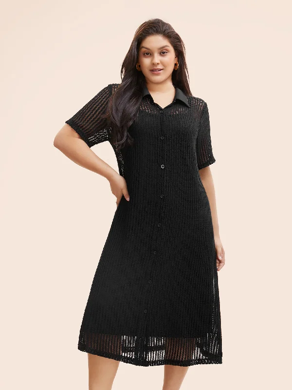 Plus size dresses featuring chevron prints are sharp -Shirt Collar Button Up Midi Dress