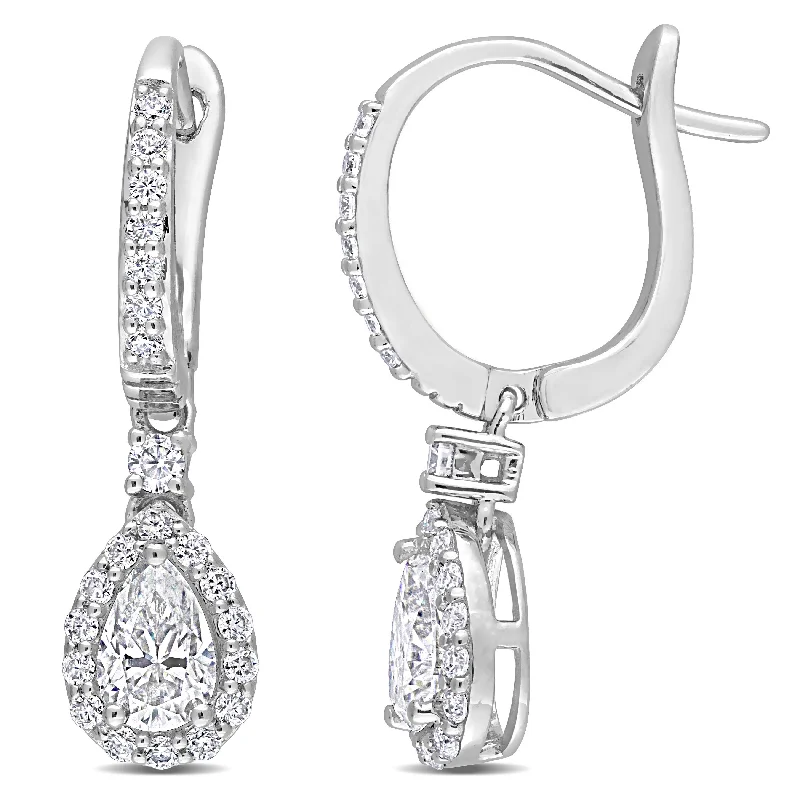 Drop Earrings for Shopping Trip -Drop earrings with bold patterns for a standout look -Miadora 1 3/8ct DEW Pear-cut Moissanite Halo Teardrop Dangle Leverback Earrings in Sterling Silver