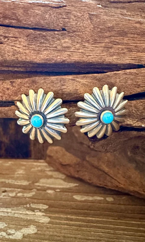 Drop Earrings for Mother's Day -Drop earrings with teardrop-shaped stones for elegant style -SNOWFLAKE STUDS Sterling Silver and Turquoise Earrings