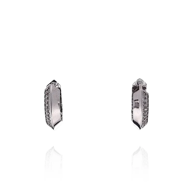 Drop Earrings for Travel Look -Drop earrings for everyday wear with a sleek design -14k White Gold Knife Edge Pave Diamond Hoop Earrings