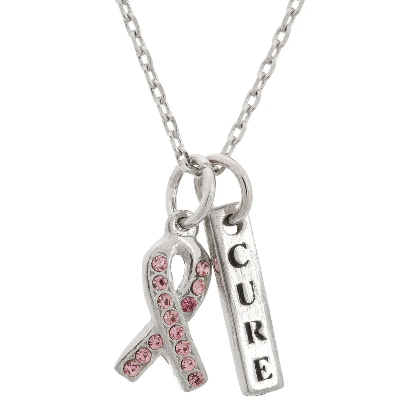 Beautiful necklaces and pendants with moonstone for an ethereal, mystical appearance-Pink Ribbon Cure Pewter Necklace