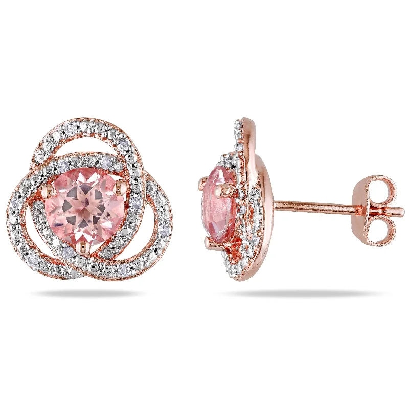 Crystal and Pearl Drop Earrings for Glamour -Drop earrings with clear crystals for a sparkling effect -Miadora Rose Plated Silver Morganite and 1/10ct TDW Diamond Earrings (H-I, I2-I3)