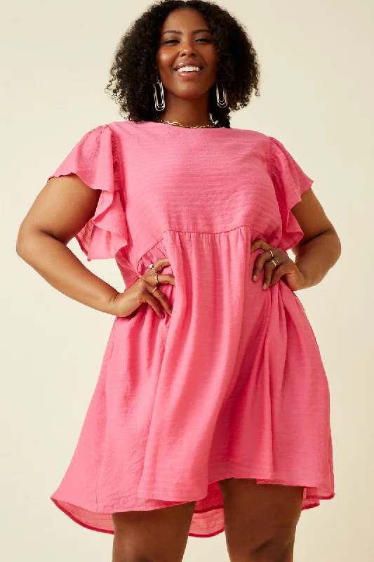 Plus size dresses for outdoor events stay comfy -Puff Sleeve Textured Dress