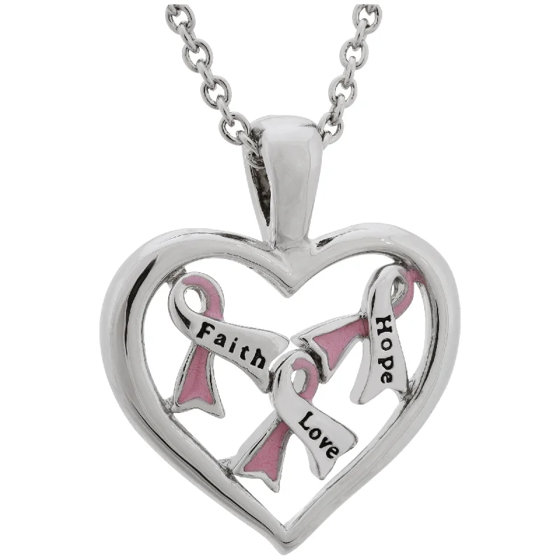 Best necklaces and pendants with glowing moonstone for an ethereal glow-Full Heart Pink Ribbon Necklace