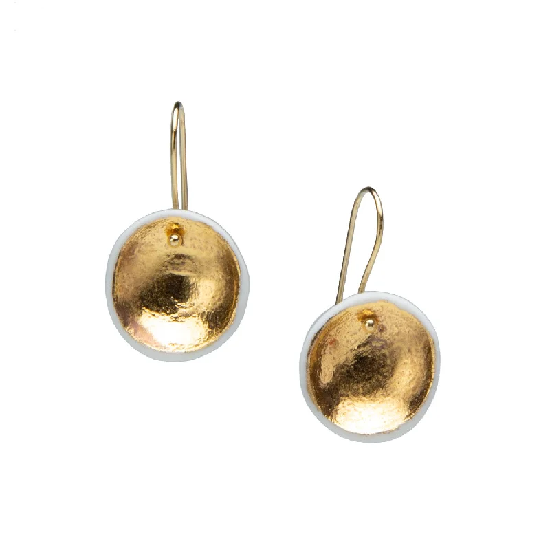 Drop Earrings for Fitness Activities -Drop earrings with braided metal for texture and style -Shiny Gold Porcelain Earrings