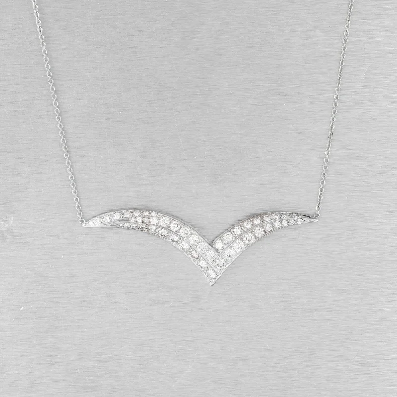 Elegant necklaces and pendants with gold chains for a chic, timeless appearance-Estate 14k White Gold Diamond Chevron Pendant Necklace 17.5" 1.03ctw VINTAGE