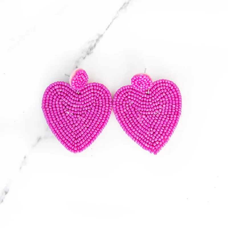 Drop Earrings with Floral Motifs -Drop earrings with abstract art designs for creative fashion -Large Pink Beaded Heart Earrings