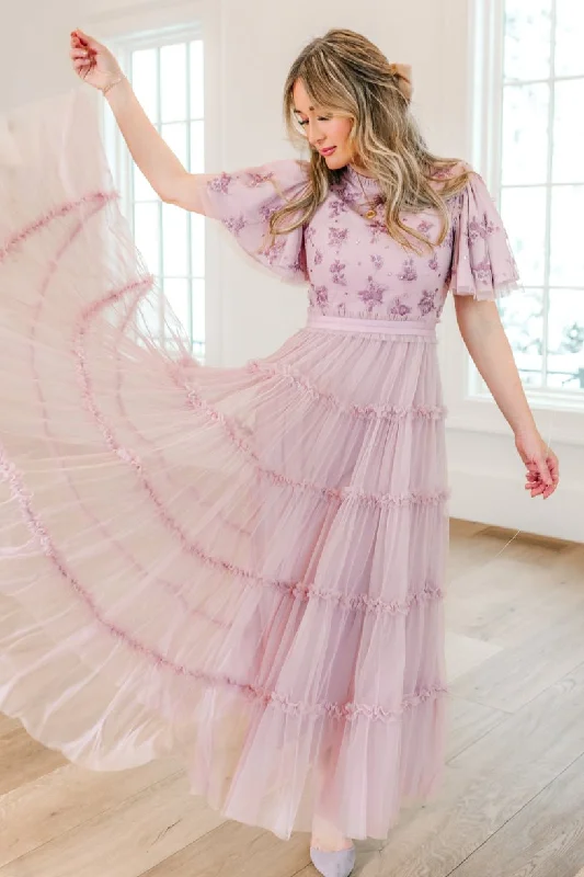 Plus size dresses featuring lace details feel romantic -Anastasia Dress in Mauve - FINAL SALE