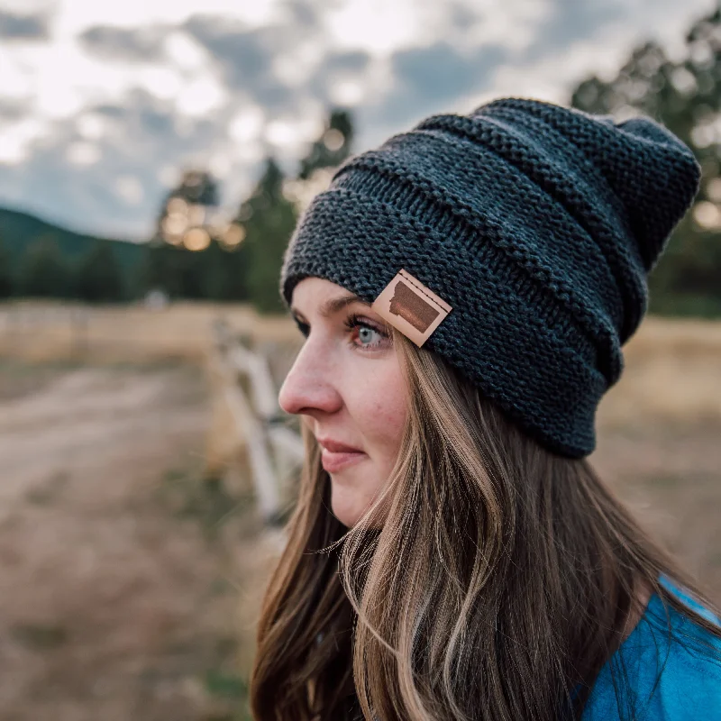 Sports team cap with bold logo front -Classic Montana Scrunch Beanie (Charcoal)