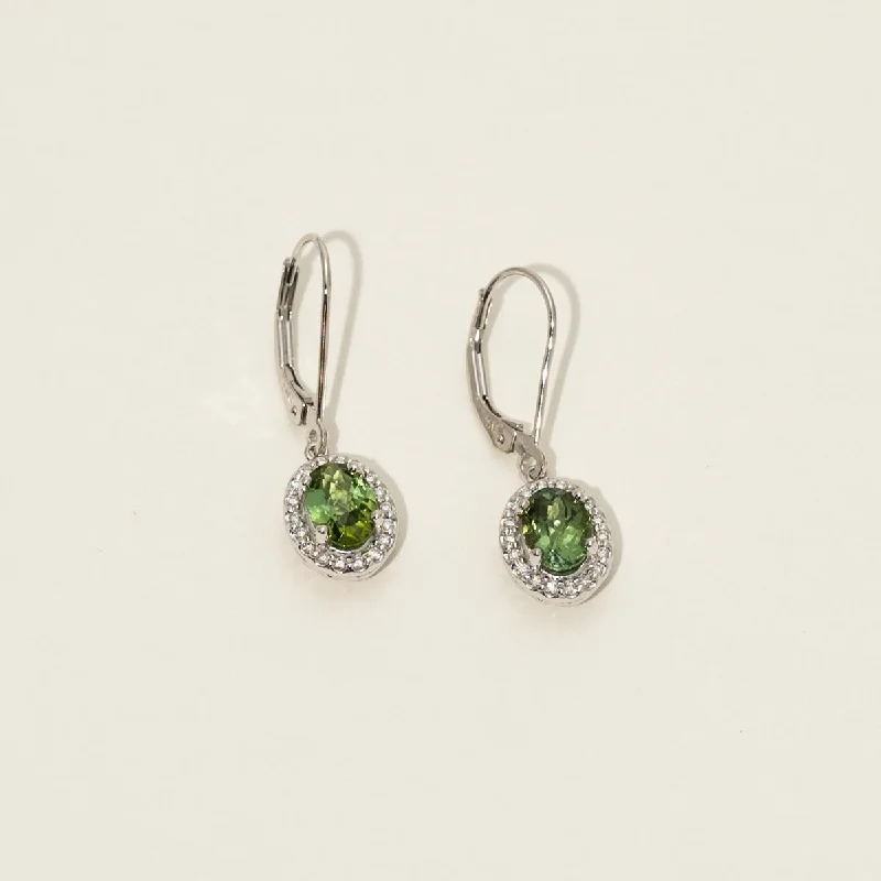 Drop Earrings for Party Look -Drop earrings with diamond-shaped accents for a modern touch -Maine Green Tourmaline Drop Earrings in 14kt White Gold with Diamonds (1/8ct tw)