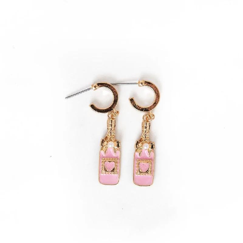 Diamond Drop Earrings for Luxury -Elegant drop earrings for formal events -Pink Champagne Gold Huggies