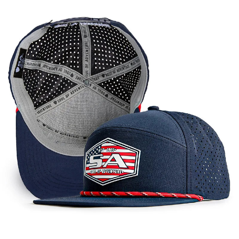 Classic cap with simple logo embroidery -Performance Flat Bill Snapback| Navy | All American