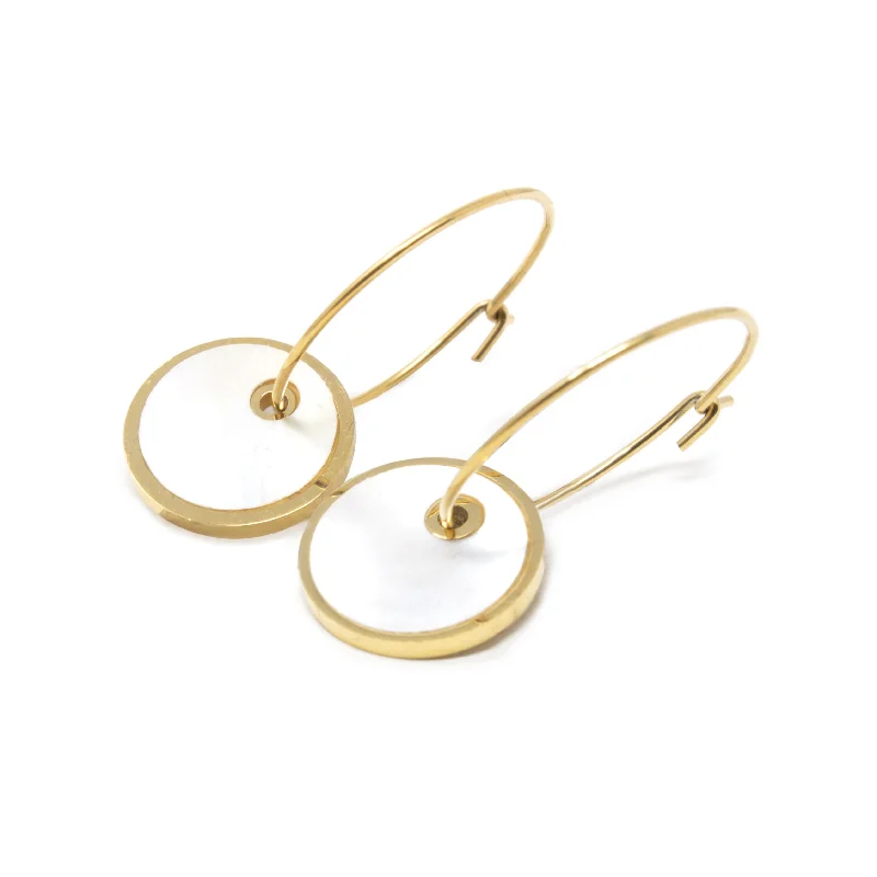 Magnetic Closure Drop Earrings for Easy -Drop earrings with colorful beads for a playful style -Stainless Steel MOP Open Circle Drop Earrings Gold Plated