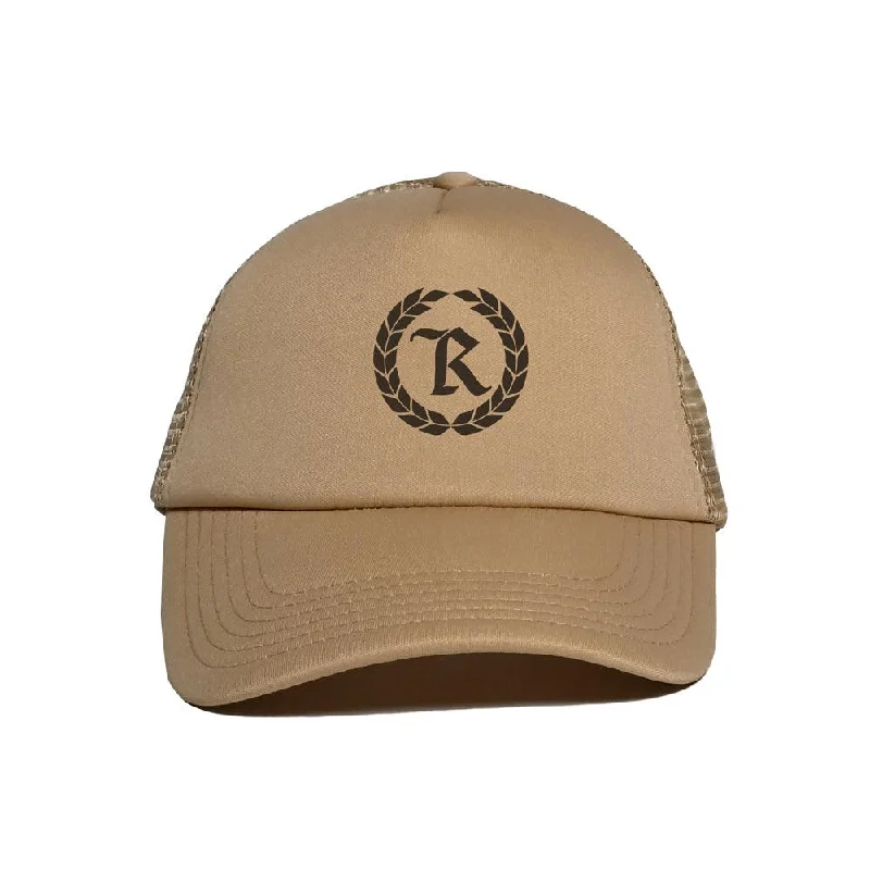 Embroidered cap with custom team initials -Gang Foam Mesh-Back Retro Trucker Hat [SANDSTONE]