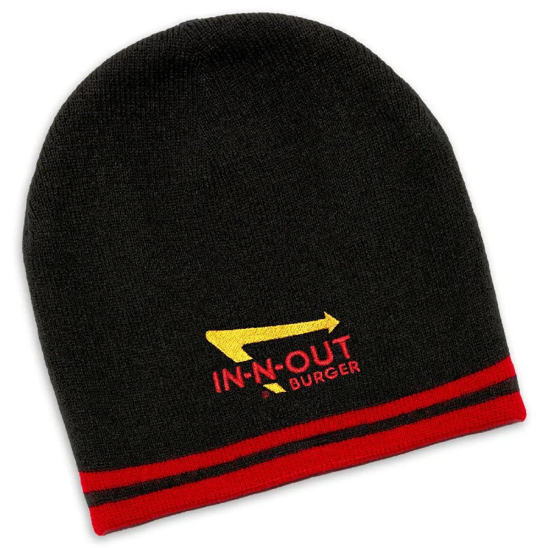 Classic cap with subtle tonal embroidery -Black and Red Beanie