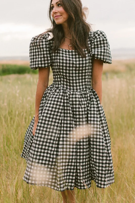 Plus size dresses for summer nights shimmer lightly -Cupcake Dress in Black Gingham - FINAL SALE