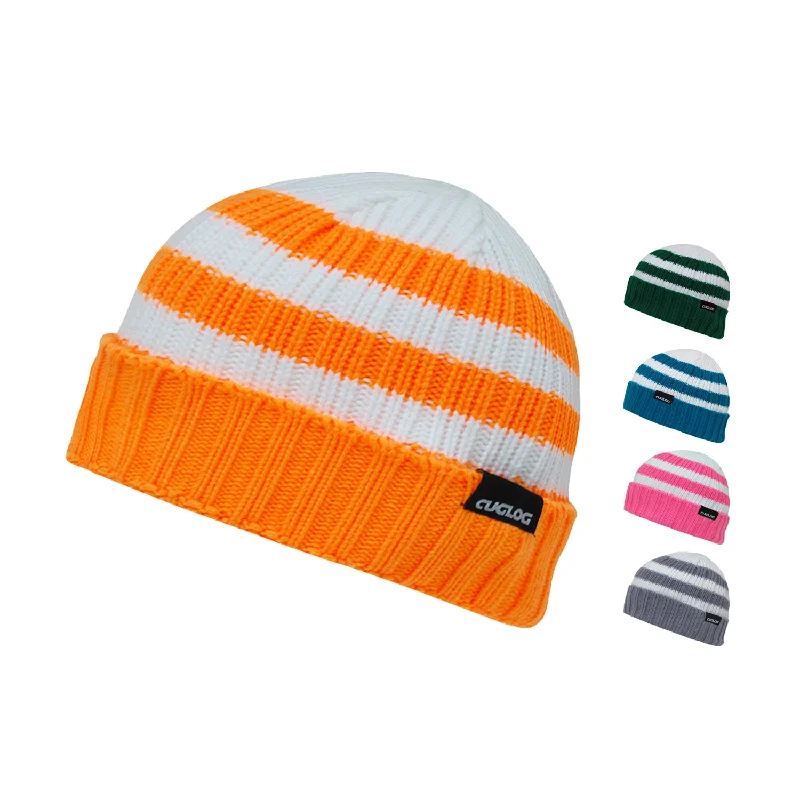 Sports cap with moisture-wicking fabric tech -Cuglog K014 Shasta Sailor Striped Cuffed Knit Beanies Hats Winter Ski Skull Caps