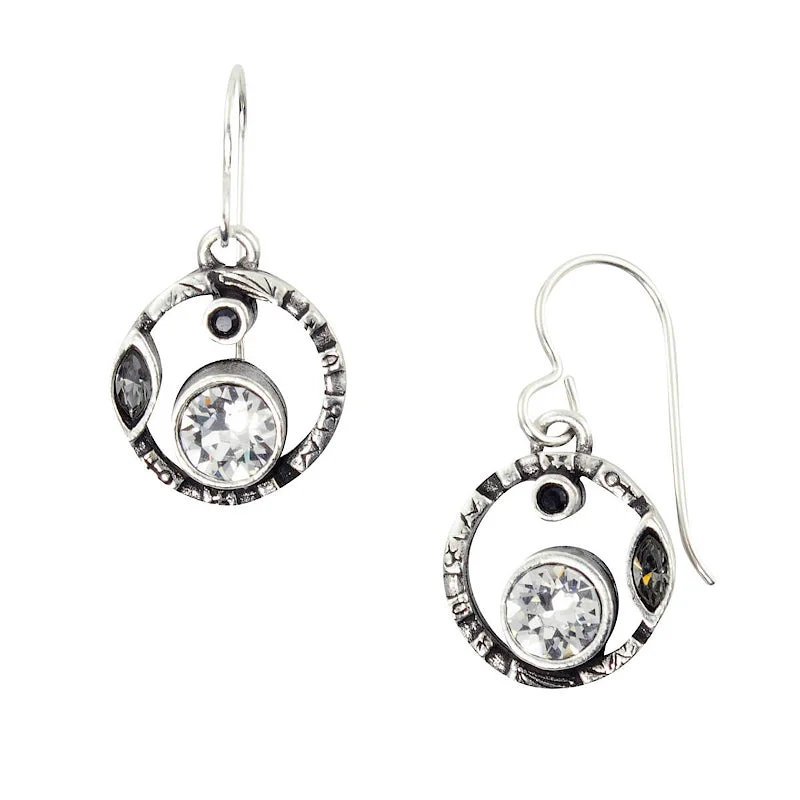 Drop Earrings with Star Motifs -Drop earrings with silver finishes for casual elegance -Halley's Comet Earrings by Patricia Locke - Black & White