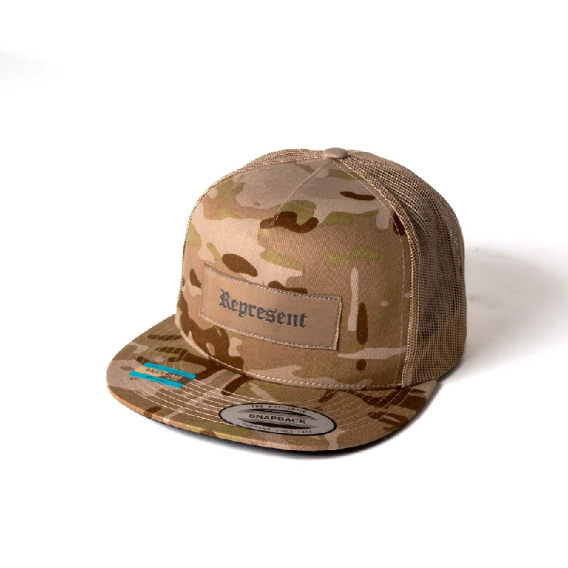 Soft cotton cap for all-day wear ease -Wear Boldly 5-Panel Mesh Trucker Snapback [DESERT BROWN MULTI-CAM]