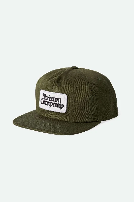 Premium leather cap with stitched logo detail -Norvell Snapback - Dark Olive