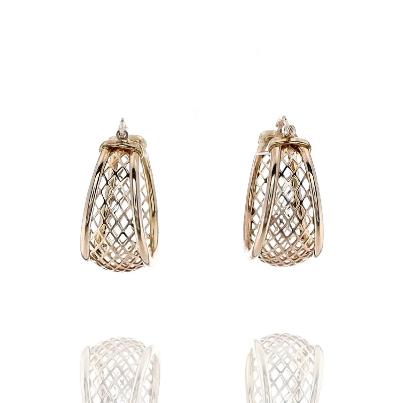 Drop Earrings for Engagement Party -Drop earrings with Swarovski crystals for glamour -Estate 14k Yellow Gold Tapered Lattice Center Hoop Earrings