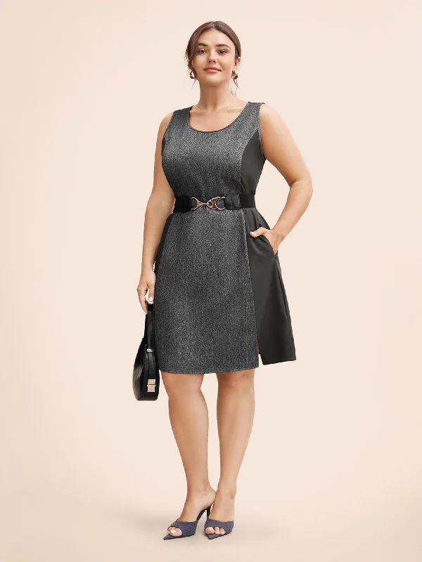 Affordable plus size dresses for casual days stay chic -Stretch Woven Seamed Fiited Midi Dress