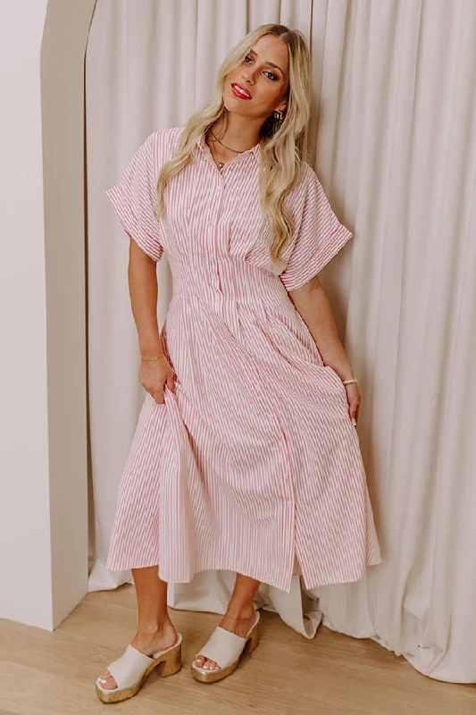 Plus size dresses with soft cotton feel comfy -Sunlit Stroll Stripe Maxi Dress