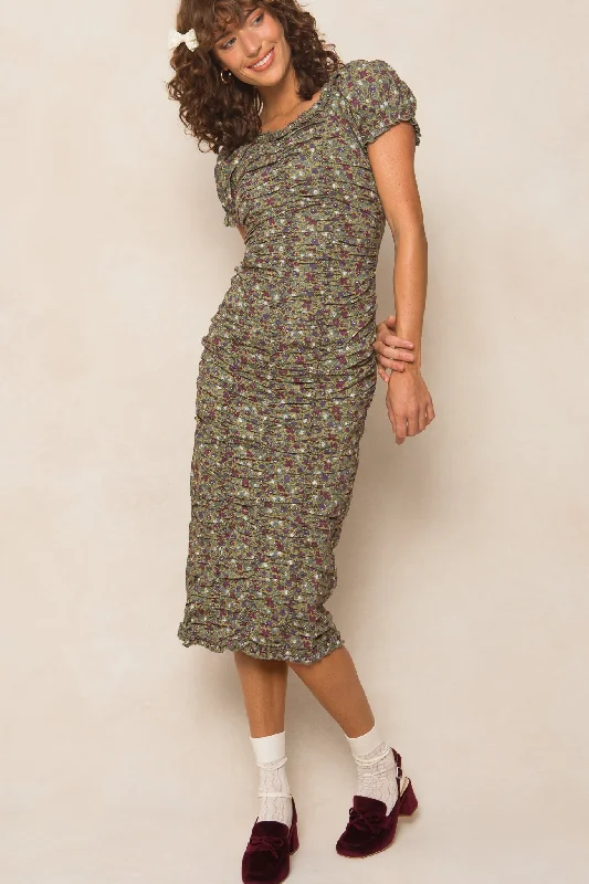 Plus size dresses with empire waists cinch nicely -Vivi Dress in Green Floral - FINAL SALE