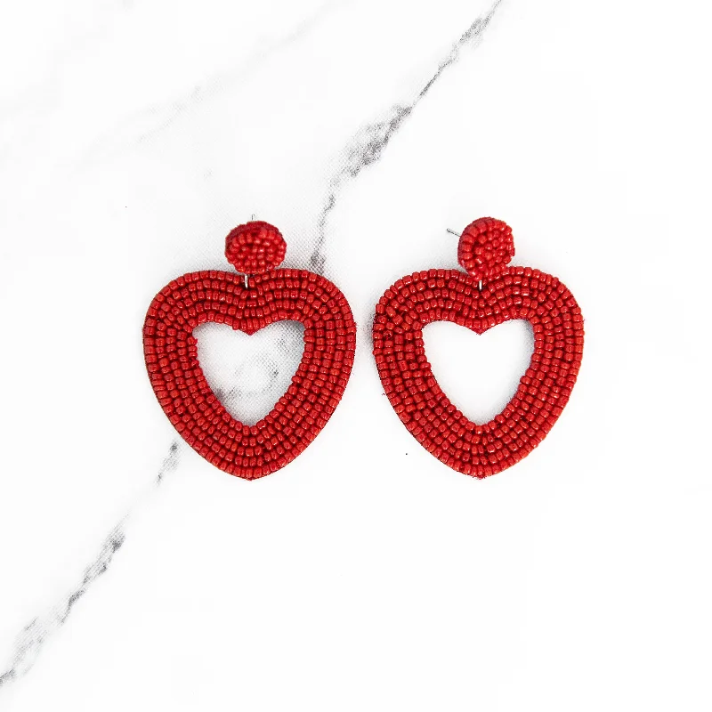 Drop Earrings with Animal Motifs -Drop earrings with opal stones for a dreamy look -Red Beaded Open Heart Earrings