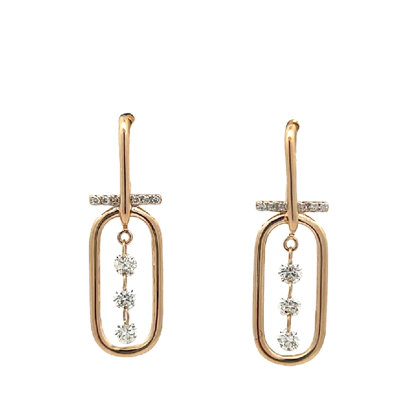 Drop Earrings with Hammered Finish -Drop earrings with natural stone accents for earthy vibes -14K Yellow Gold 0.34ctw Diamond Paperclip Drop Earrings