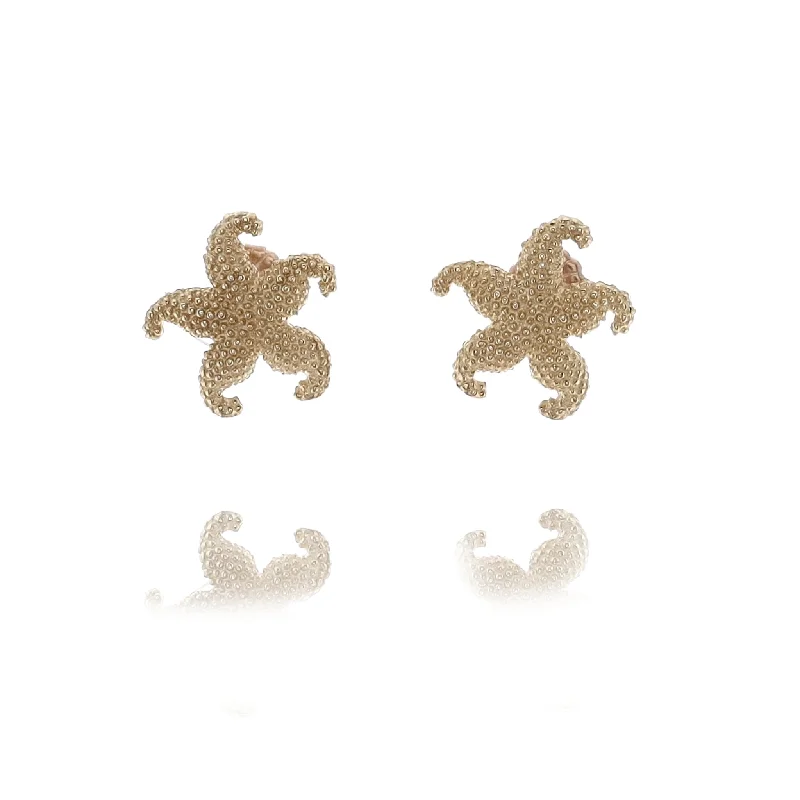 Drop Earrings for Party Look -Drop earrings with diamond-shaped accents for a modern touch -Estate 14 Karat Yellow Gold Textured Star Fish Earrings