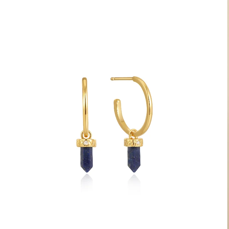 Triangular Drop Earrings for Edge -Chunky drop earrings for a fashionable statement -Lapis Point Pendant Small Hoop Earrings